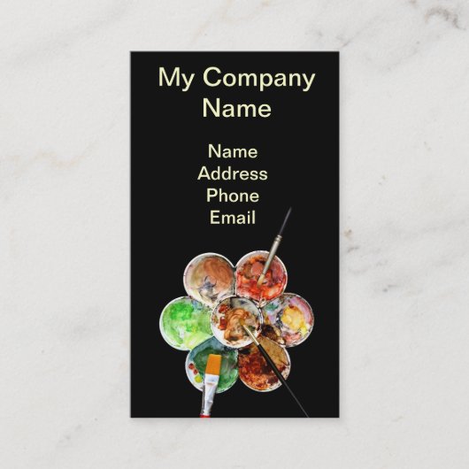 Die Palette des Malers mit hellen Farben und Visitenkarte (Vorderseite)