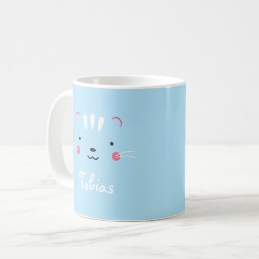 Die paleturquoise Tasse der Katze wird individuell (Vorderseite Links)