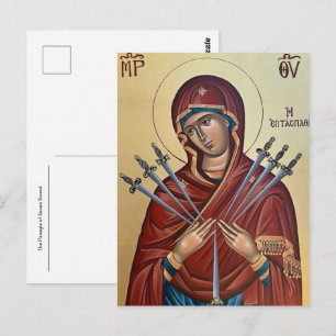 Die Panagia der Sieben Schwerter Orthodoxe Ikone Postkarte
