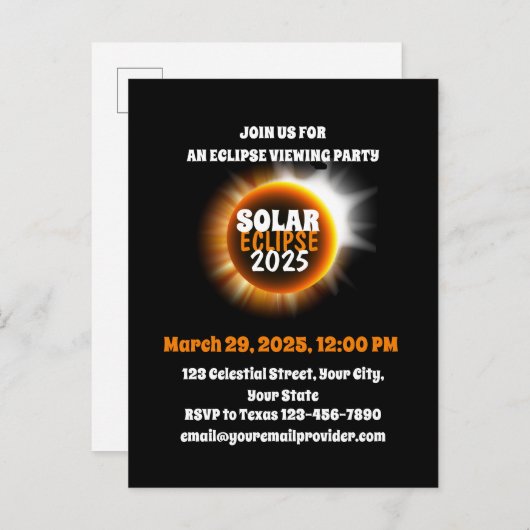 Die Partial Solar Eclipse 3/29/2025 USA Einladungspostkarte (Vorne/Hinten)
