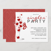 Die Party Einladung der Herz-Cocktail-Glas-Singles (Vorne/Hinten)