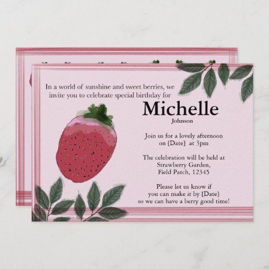 Die Party Einladung des erdbeerischen Wasserfarben (Vorne/Hinten)