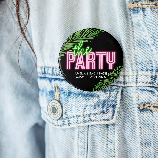 Die Party Grün & Pink Tropical Bach Button