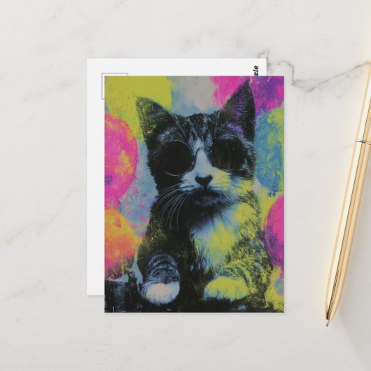 Die Party-Katze Postkarte (Vorderseite/Rückseite Beispiel)