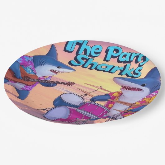 Die Party Sharks Band Pappteller (Schrägansicht)