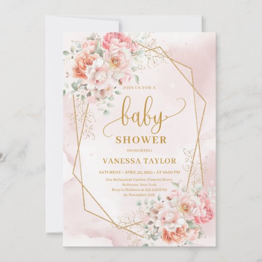 Die pastellfarbene Blütendusche lädt ein Einladung (Vorderseite)