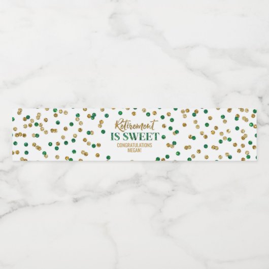 Die Pensionierung ist süße grüne Gold Confetti Wasserflaschenetikett (Einzelnes Label)