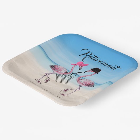 Die Pensionierung steht uns gut! Flamingo am Stran Pappteller (Gewinkelt)