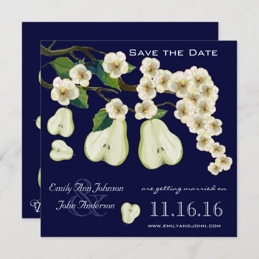 Die perfekte, blühende Birne Save the Date Einladung (Vorne/Hinten)