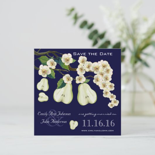 Die perfekte, blühende Birne Save the Date Einladung (Stehend Vorderseite)