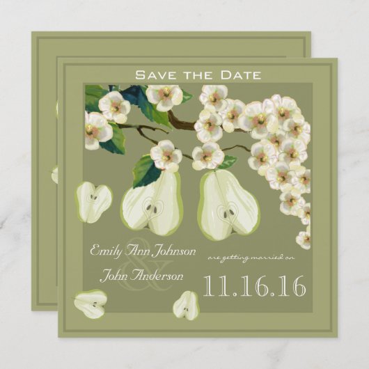 Die perfekte, blühende Birne Save the Date Einladung (Vorne/Hinten)