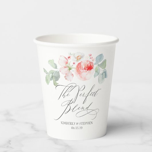 Die perfekte Mischung eleganter rosa Blume Hochzei Pappbecher (Rückseite)