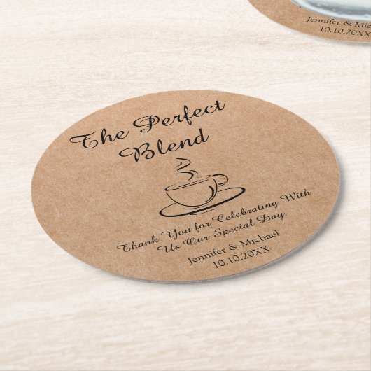 die perfekte Mischung, Hochzeit danke Kraft Runder Pappuntersetzer (Angewinkelt)