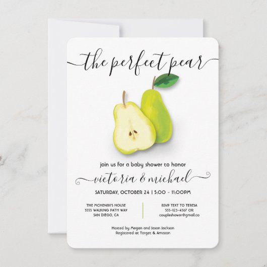 Die perfekte Pear Baby Dusche Einladung (Vorderseite)