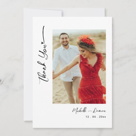 Die perfekte Touch: Black Script Wedding Foto Dankeskarte (Vorderseite)