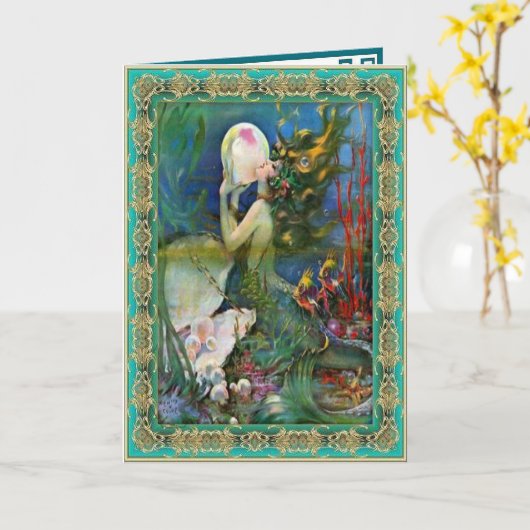 Die Perlen-Meerjungfrau Karte (Gelbe Blume)