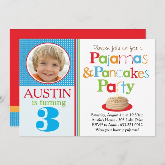 Die Pfannkuchen-u. die Pyjama-Party Einladung des (Vorne/Hinten)