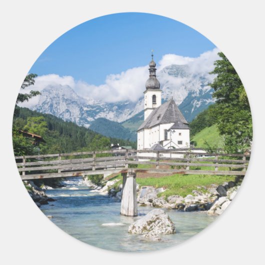 Die Pfarrkirche Ramsau Runder Aufkleber (Vorderseite)