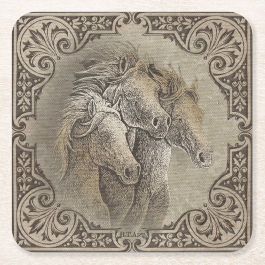 Die Pferde Rechteckiger Pappuntersetzer (Vorderseite)