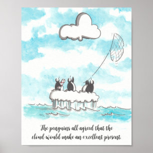 Die Pinguine und das Plakat der Cloud Wall