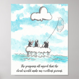 Die Pinguine und das Plakat der Cloud Wall