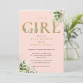 Die Pink Gold Foto Babydusche ist ein Girl Greener Einladung (Stehend Vorderseite)