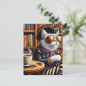 Die Piratenkatze mit Kaffee in einem Buchladen Postkarte (Stehend Vorderseite)