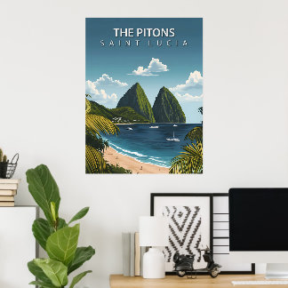 Die Pitons - das Vintage Travel Poster von Saint L
