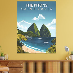 Die Pitons - das Vintage Travel Poster von Saint L Leinwanddruck