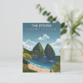 Die Pitons Saint Lucia Vintage Reise Postkarte (Stehend Vorderseite)