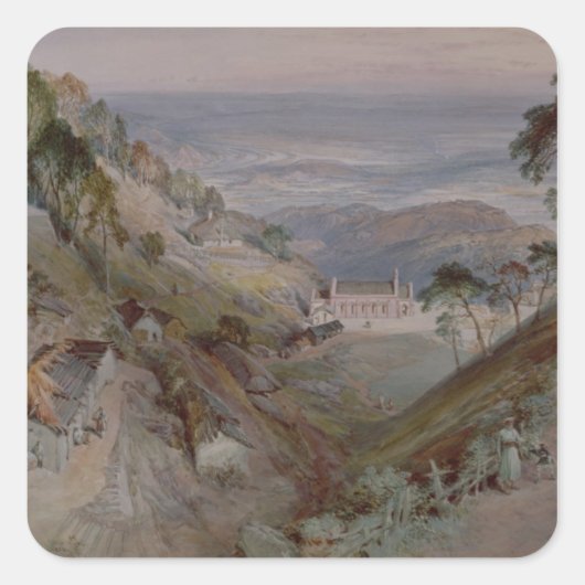 Die Plains, Landour Church, Mussoorie, 1884 Quadratischer Aufkleber (Vorderseite)