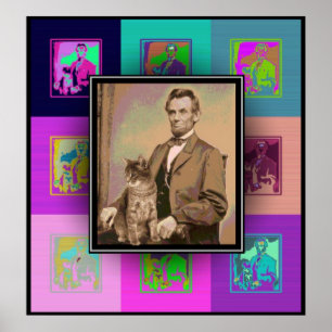 Die Pop-Kunst Abraham Lincoln und seine Katze Poster