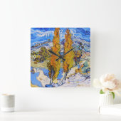 Die Poplars in Saint-Rémy, Van Gogh Quadratische Wanduhr (Zuhause)