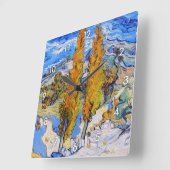 Die Poplars in Saint-Rémy, Van Gogh Quadratische Wanduhr (Winkel)