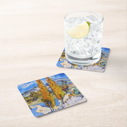 Die Poplars in Saint-Rémy, Van Gogh Rechteckiger Pappuntersetzer (Vor Ort)