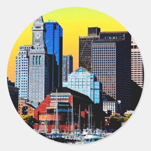 Die Poster Card des Custom House Boston USA Runder Aufkleber (Vorderseite)