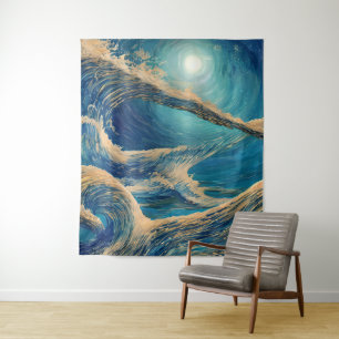 Die Pracht einer Blauen Ozeanwelle Wandteppich