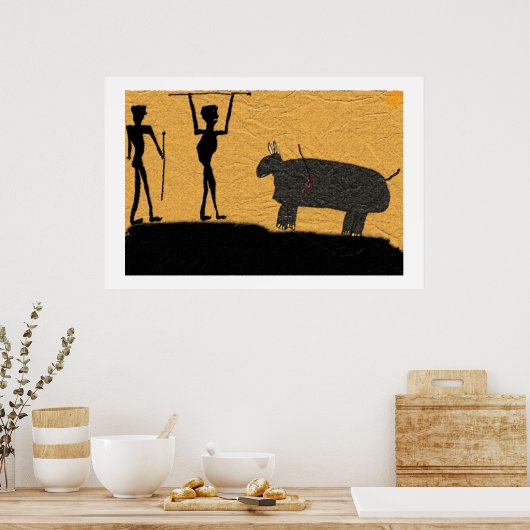 Die prähistorische Höhle Zeichne eine Jagd Poster (Küche)