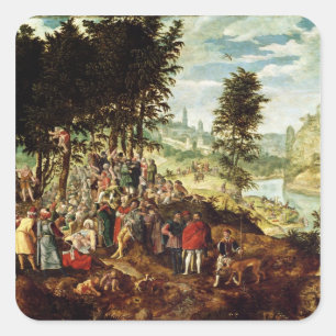 Die Predigt des hl. Johannes des Taufers, c.1550 Quadratischer Aufkleber