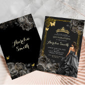 Die Prinzessin Quinceañera aus Gold und Schwarz-Ro Einladung