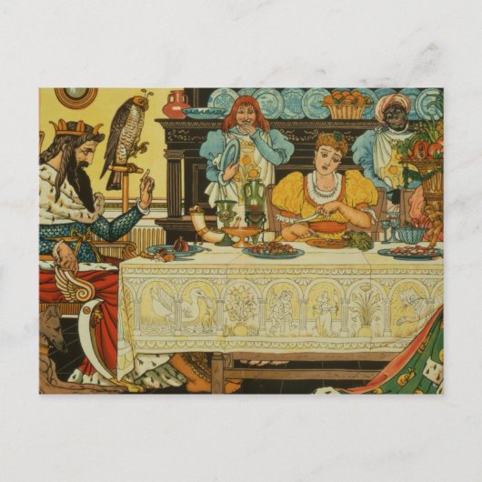 Die Prinzessin teilt ihr Abendessen mit dem Frosch Postkarte (Vorderseite)