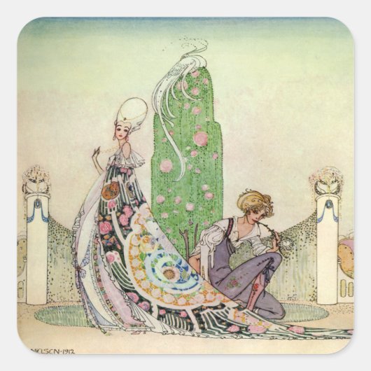 Die Prinzessin und der Gärtner von Kay Nielsen Quadratischer Aufkleber (Vorderseite)