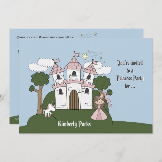 Die Prinzessin und ihr Unicorn - Einladung (Vorne/Hinten)