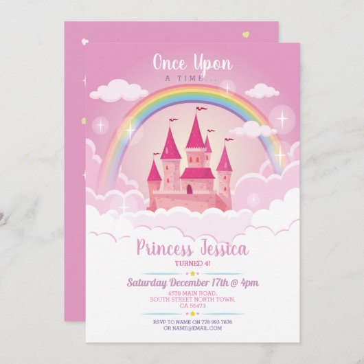 Die Prinzessin war einmal am Geburtstag Einladung (Vorne/Hinten)