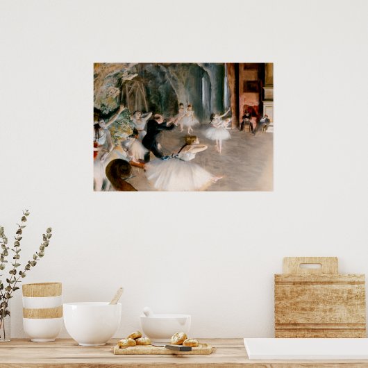 Die Probe auf der Bühne von Edgar Degas Poster (Küche)
