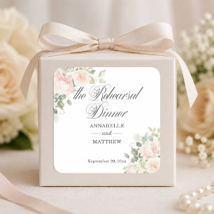 Die Probe Dinner Soft Blush Rosen Hochzeit Quadratischer Aufkleber