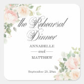 Die Probe Dinner Soft Blush Rosen Hochzeit Quadratischer Aufkleber (Vorderseite)
