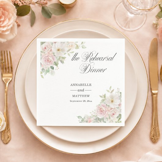 Die Probe Dinner Soft Blush Rosen Hochzeit Serviette