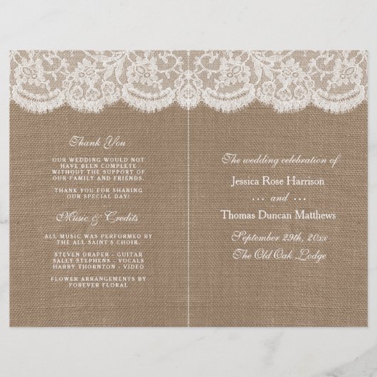 Die Programme der Sammlung Burlap & Lace Wedding (Vorderseite)