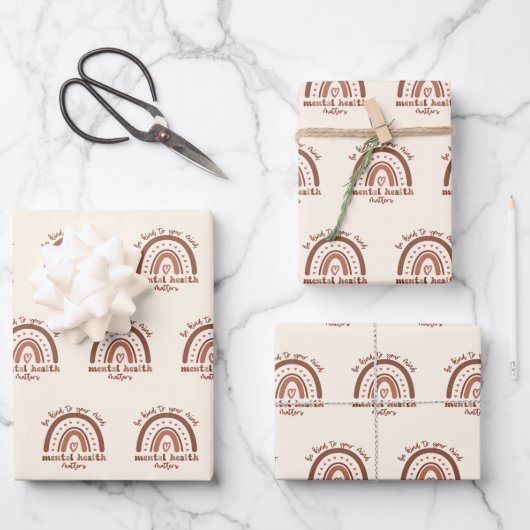 Die psychische Gesundheit von Boho Rainbow steht I Geschenkpapier Set (Vorderseite)